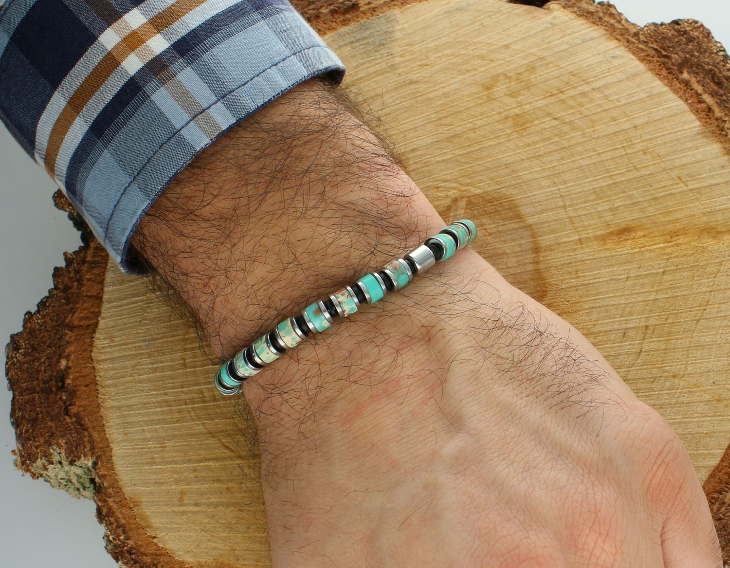 Bransoletka jaspis cesarski DIA-BRA-12559-INNE Bransoletka na gumce to biżuteria cechująca się oryginalnością i wygodą, która zachwyci każdą kobietę. Oryginalny  pomysł na prezent.1.jpg