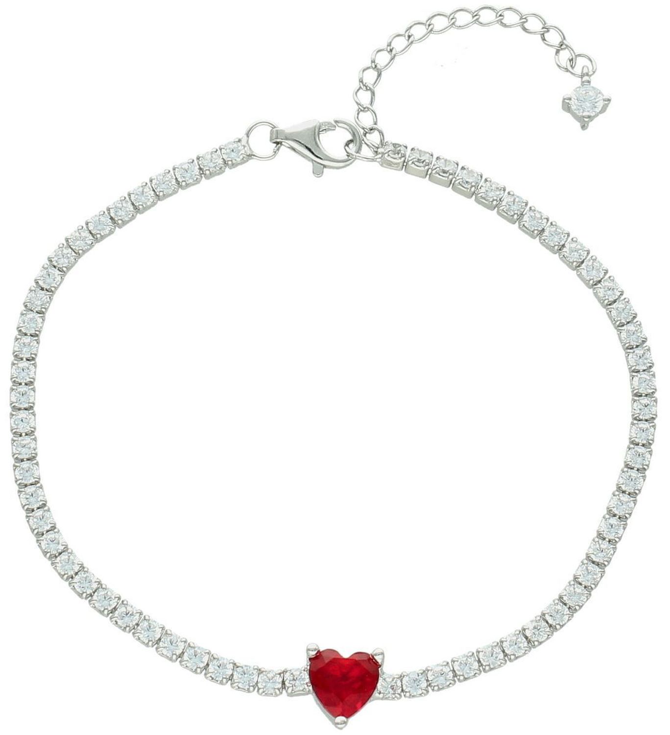 Bransoletka damska srebrna z czerwonym sercem wysadzana cyrkoniami próba 925, DIA-BRA-12602-925 Delikatna, a zarazem efektowna bransoletka damska wykonana z wysokiej jakości srebra próby 925.1.jpg