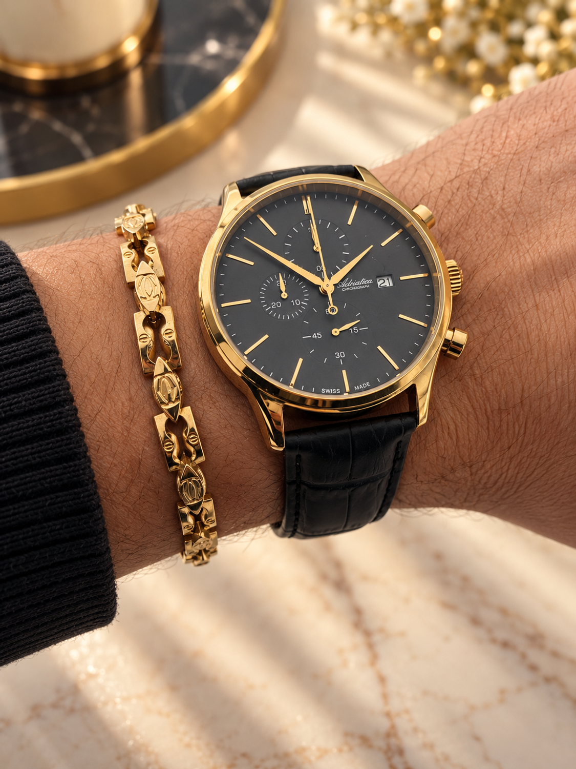 Złota bransoletka męska 585 Chanelka z motywem CC i gwoździa Cartier – 14Kdf.jpg