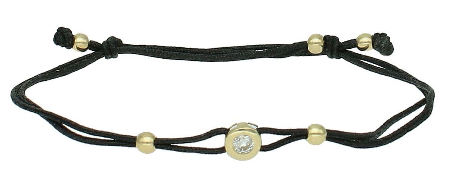 Złota bransoletka na czarnym sznurku z cyrkonią próba 585, DIA-BRA-12675-585.jpg