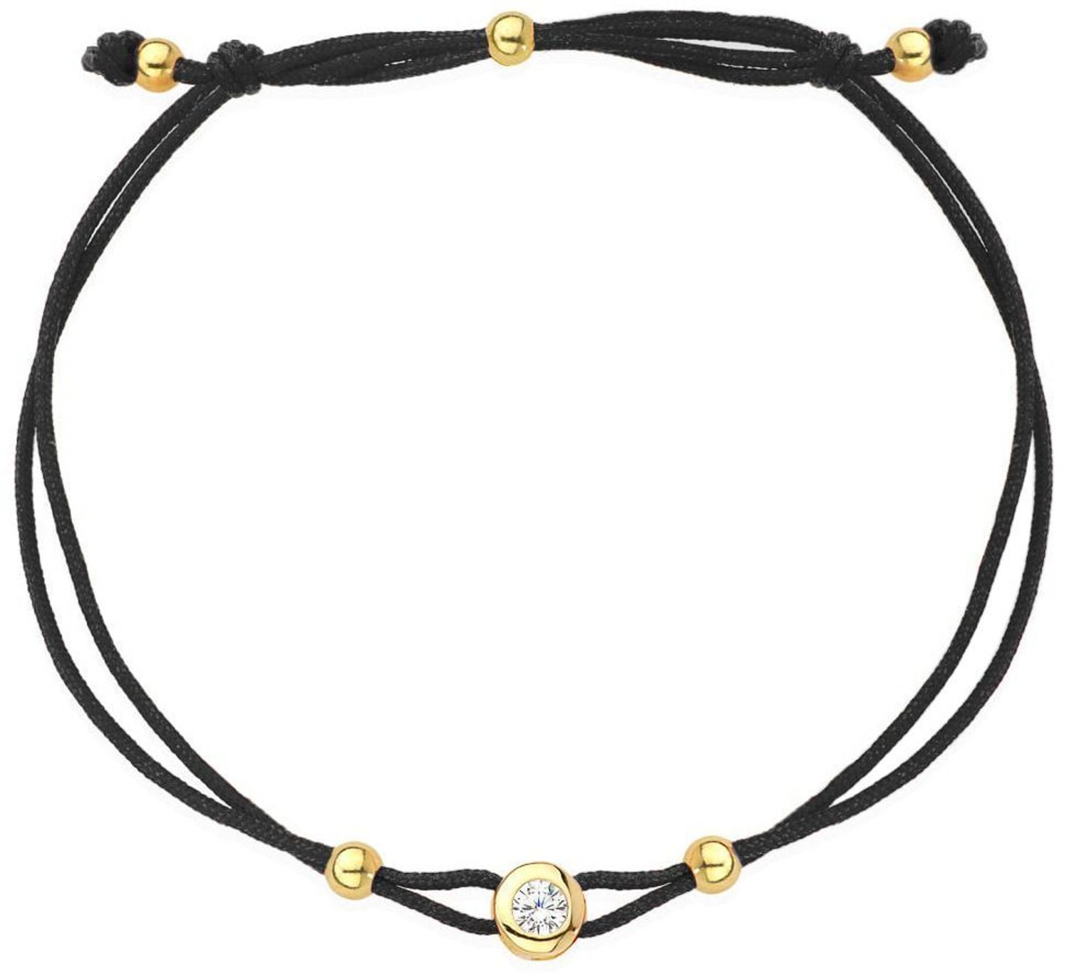 Złota bransoletka na czarnym sznurku z cyrkonią próba 585, DIA-BRA-12675-585.jpg