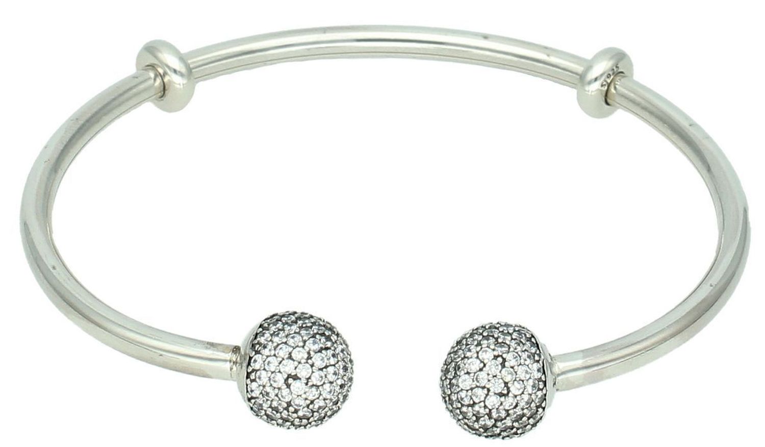 Bransoletka srebrna sztywna pandorka z ozdobnymi kuleczkami z cyrkonią DIA-BRA-12708-925. Efektowna bransoletka wykonana jest z niezwykłą starannością i dbałością o każdy szczegół. Bransoletka 1.jpg