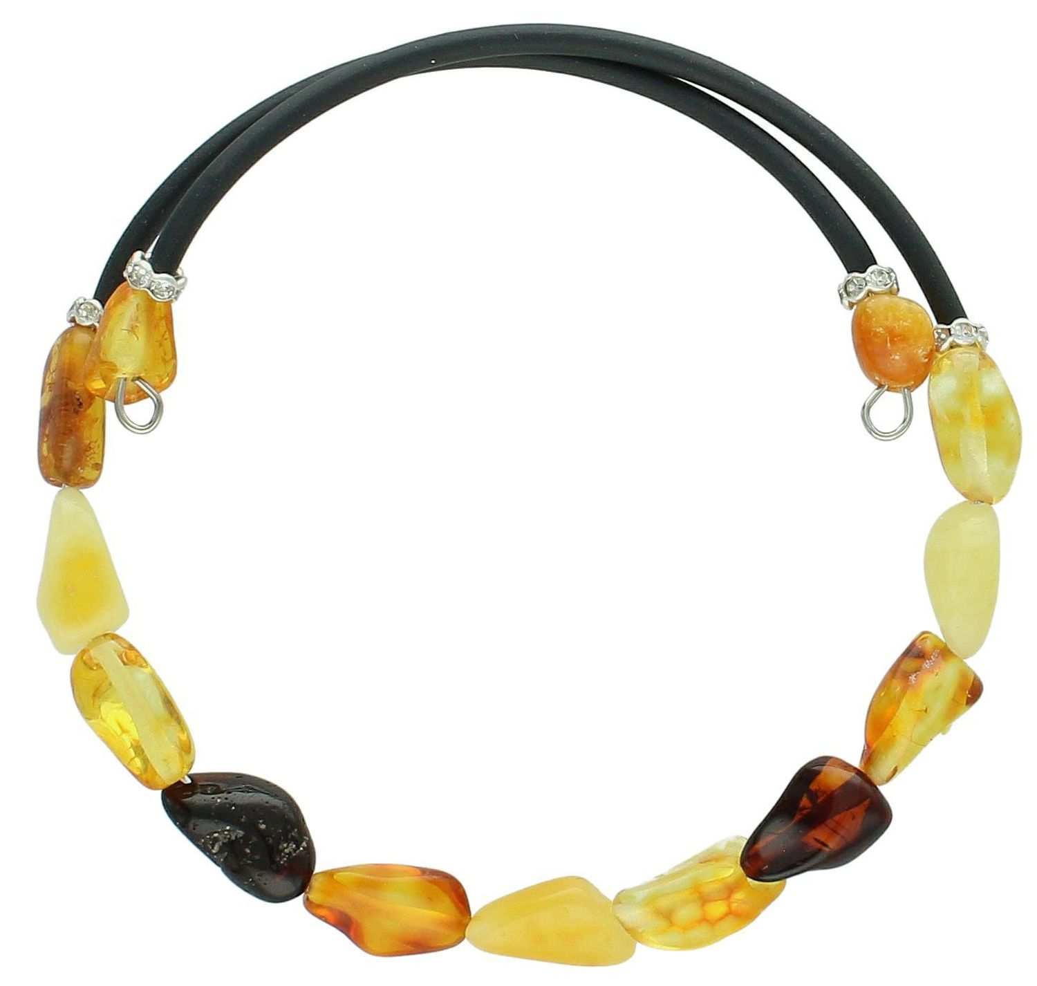 Bransoletka damska bursztyn z kauczukiem DIA-BRA-12721-STAL  Efektowna bransoletka z bursztynem w połączeniu z kauczukiem o nieregularnych kształtach bursztynu wykonana z niezwykłą starannością i dbałością o każdy 1.jpg