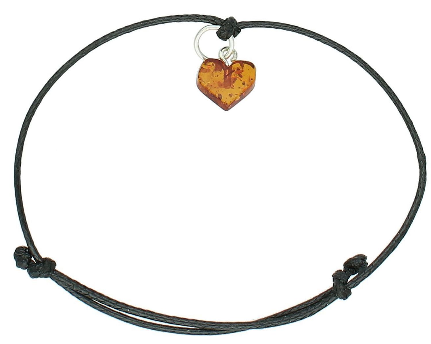 Bransoletka na sznureczku serce z bursztynu pr 925, DIA-BRA-12723-925 bransoletka wykonana ze sznureczka w czarnym kolorze, z dołączoną zawieszką z bursztynu w kształcie serca. Idealny pomysł na prezent dla każdej 1.jpg