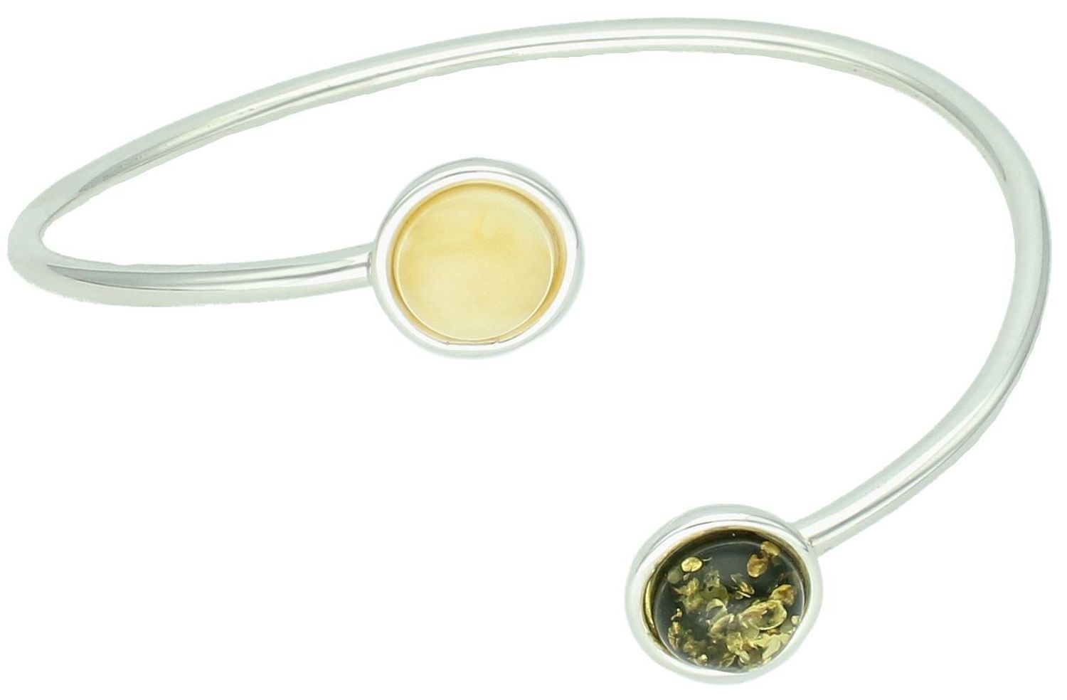 Bransoletka srebrna sztywna z bursztynem DIA-BRA-12851-925 Srebrna bransoletka z bursztynem w zielonym i mlecznym odcieniu to propozycja od Sklepu Jubilerskiego Diament. Efektowna bransoletka 1.jpg