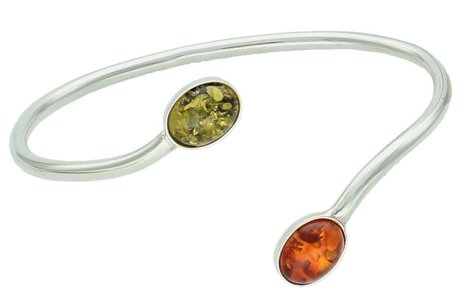 Bransoletka srebrna sztywna z bursztynem pr 925, DIA-BRA-12852-925 Srebrna bransoletka z bursztynem w zielonym i brązowym odcieniu to propozycja od Sklepu Jubilerskiego Diament. Efektowna1.jpg