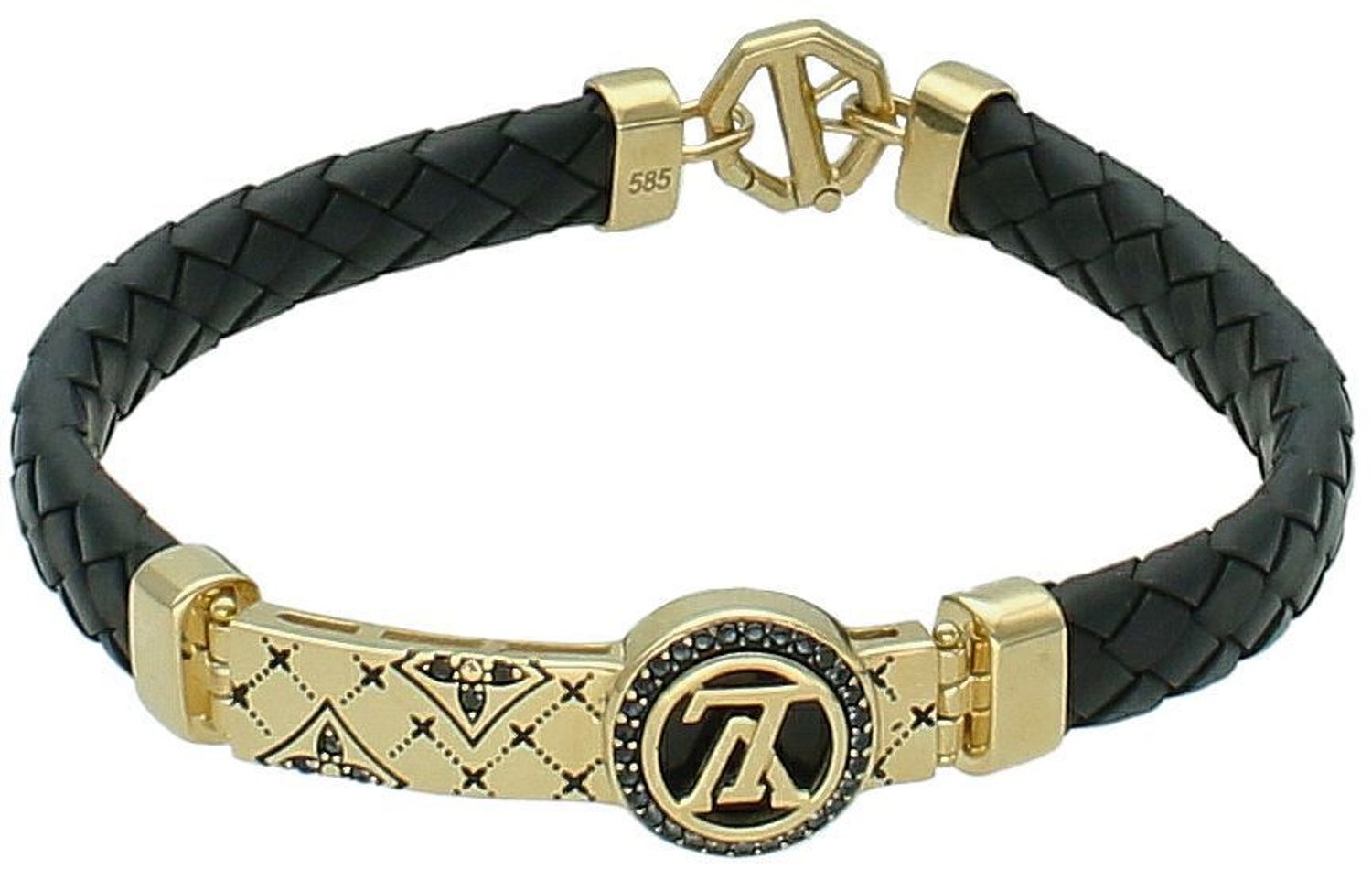 Bransoletka złota na rzemyku plecionym logo LV próba 585 DIA-BRA-12908-585  to elegancka biżuteria, która łączy klasyczną złotą ozdobę z nowoczesnym1.jpg