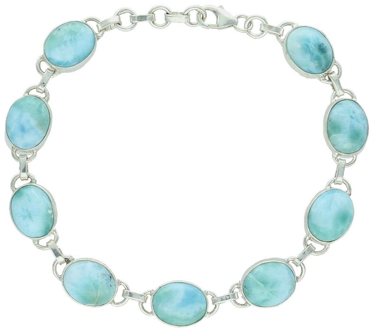 Elegancka srebrna bransoletka damska z naturalnym larimarem. Długość 17–19 cm, szerokość 9 mm, waga 12,67 g. Zapięcie na karabińczyk. Unikatowy kamień z Dominikany.1.jpg