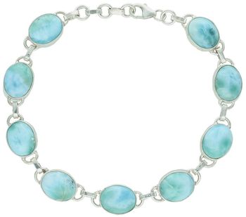Elegancka srebrna bransoletka damska z naturalnym larimarem. Długość 17–19 cm, szerokość 9 mm, waga 12,67 g. Zapięcie na karabińczyk. Unikatowy kamień z Dominikany.1.jpg