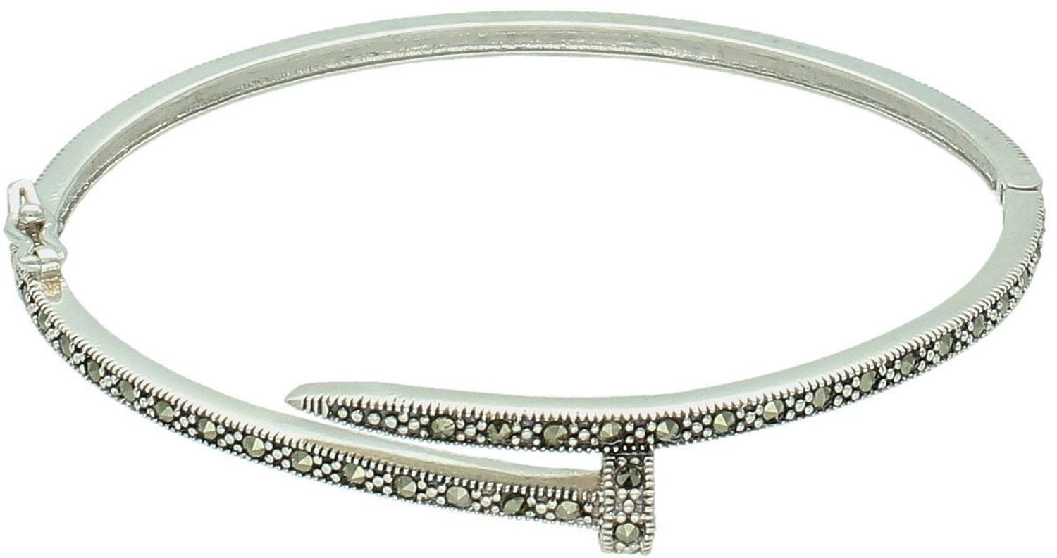 Stylowa bransoletka damska ze srebra 925 w kształcie gwoździa, zdobiona markazytami. Obwód 16 cm, waga 10,30 g, szerokość góry 1 cm. Wyjątkowa biżuteria z charakterem.1.jpg