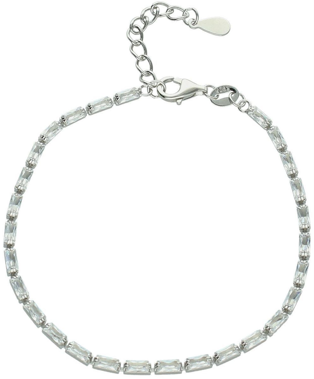 Subtelna bransoletka damska srebrna próba 925 z prostokątnymi cyrkoniami. Długość 17 cm + 3 cm regulacji, szerokość 2 mm, zapięcie na karabińczyk. Kup oryginalną biżuterię z 2-letnią gwarancją 1.jpg