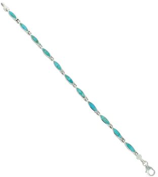 Bransoletka damska srebrna próby 925, model DIA-BRA-13103-925. Owalne ogniwa zdobione turkusami, długość 18 cm, szerokość 4 mm, waga 10,20 g. Zapięcie na karabińczyk. Elegancja i lekkość.1.jpg