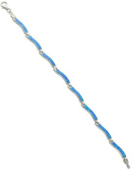 Bransoletka damska srebrna próby 925, model DIA-BRA-13104-925. Geometryczne ogniwa zdobione niebieskim opalem syntetycznym. 19 cm długości, 4 mm szerokości, 11 g. Zapięcie na karabińczyk.1.jpg