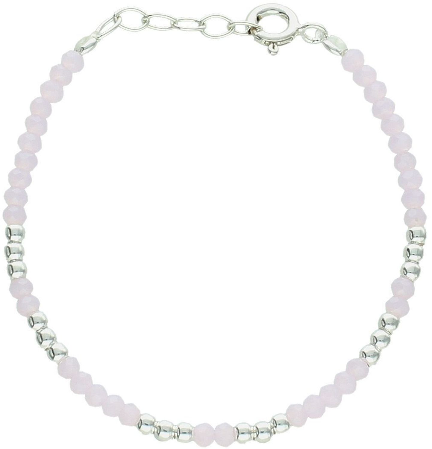 Srebrna bransoletka dla dziewczynki z różowymi koralikami. Długość 13+1 cm, zapięcie na karabińczyk. Idealna na prezent dla dziecka!1.jpg