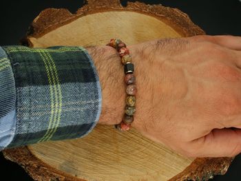 Bransoletka męska z kamieni naturalnych jaspis leopardzi (8 mm), na elastycznej gumce. Obwód 18 cm. Model DIA-BRA-13245-INNE – styl, ochrona i siła charakteru.2.jpg