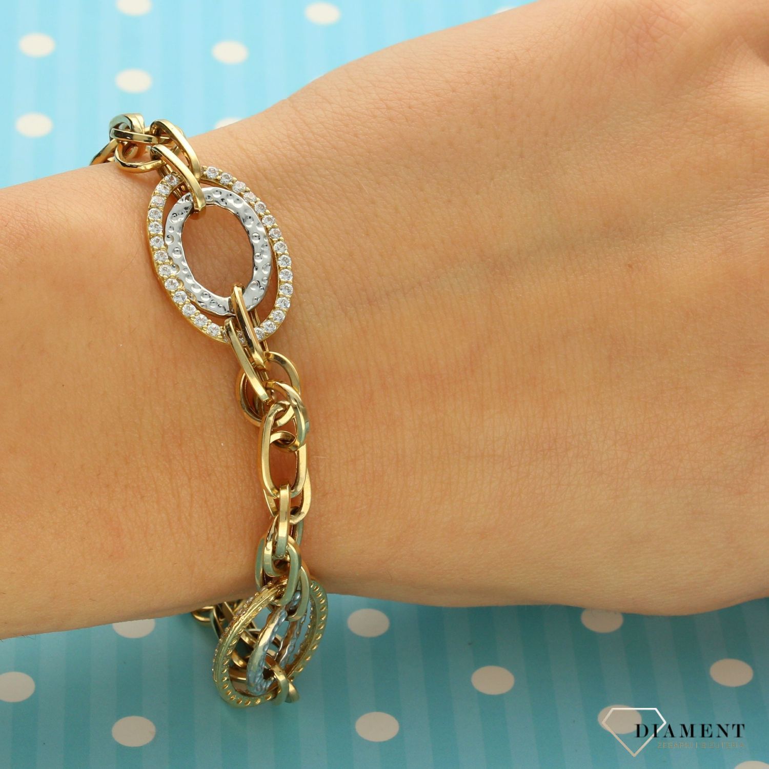 Złota bransoletka damska ogniwka 585 białe i żółte złoto DIA-BRA-1329-585. Złote Bransoletki Damskie w Sklepie z Biżuterią zegarki-diament.pl✓Piękne i Eleganckie Bransoletki dla Kobiet✓..jpg