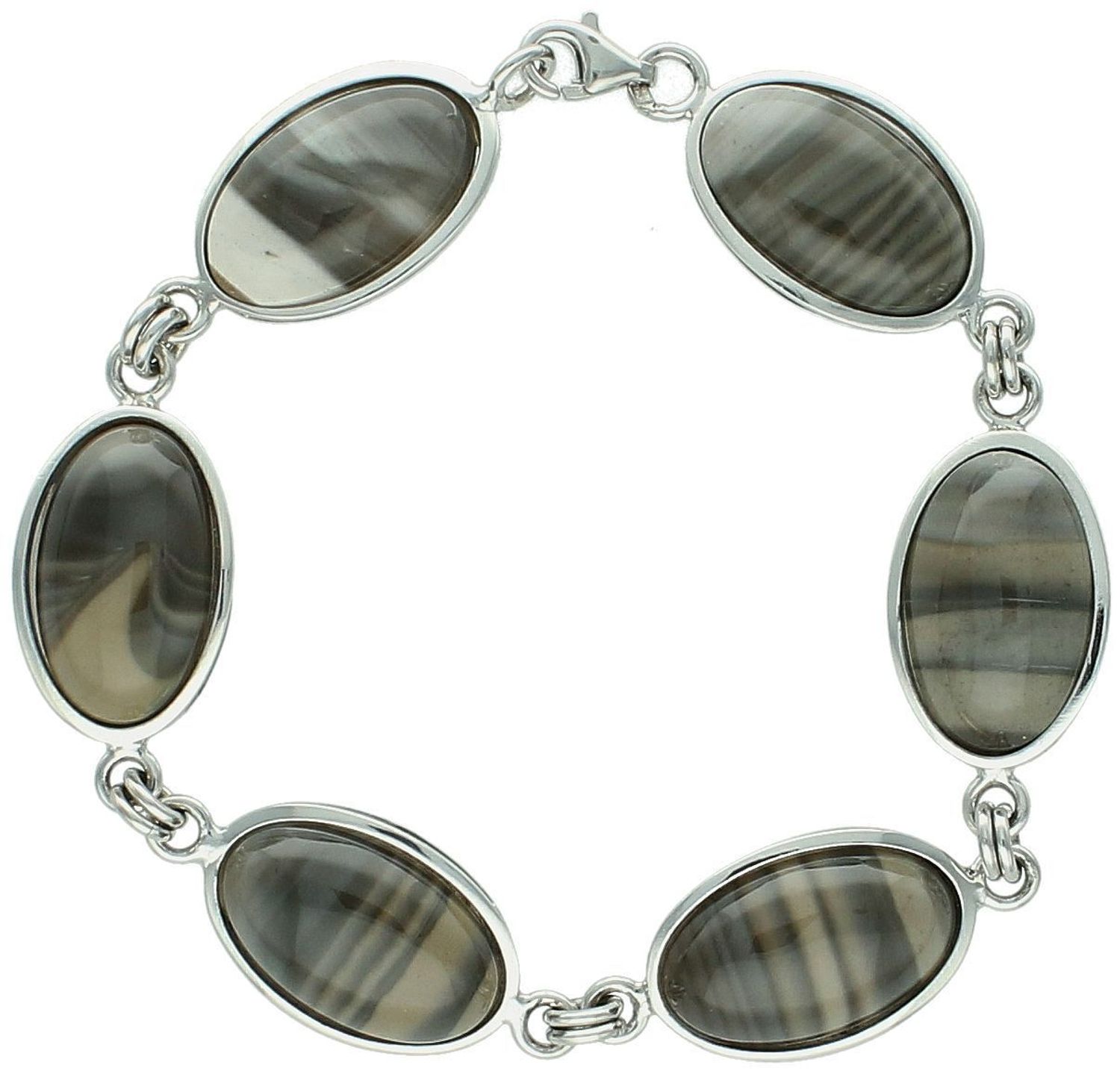 Srebrna bransoletka damska z krzemieniem pasiastym – srebro 925, owalne kształty, 19 cm.jpg