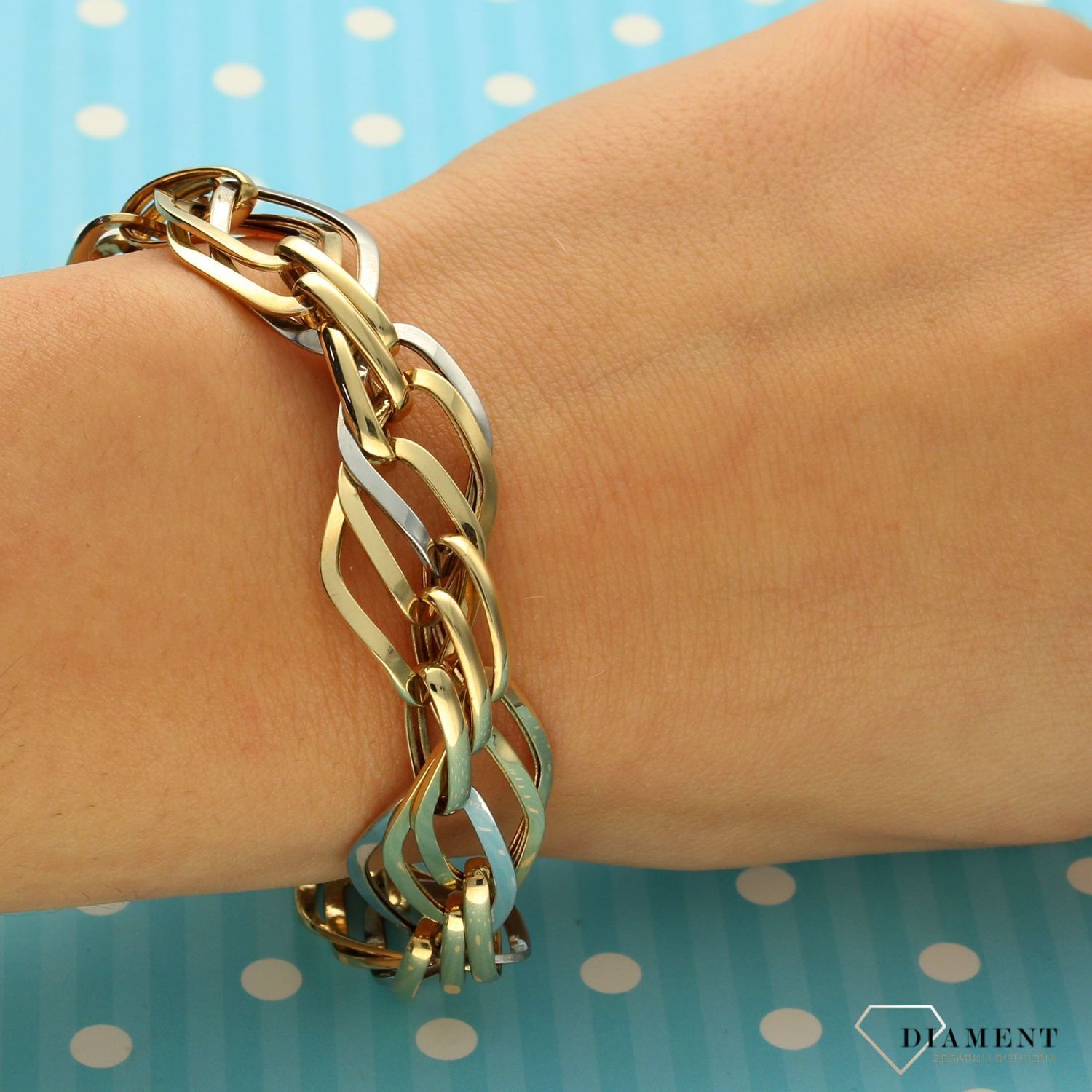 Złota bransoletka damska małe i duże ogniwka 585 białe żółte i złoto DIA-BRA-1332-585 ✓Złote Bransoletki Damskie w Sklepie z Biżuterią zegarki-diament.pl✓ ..jpg