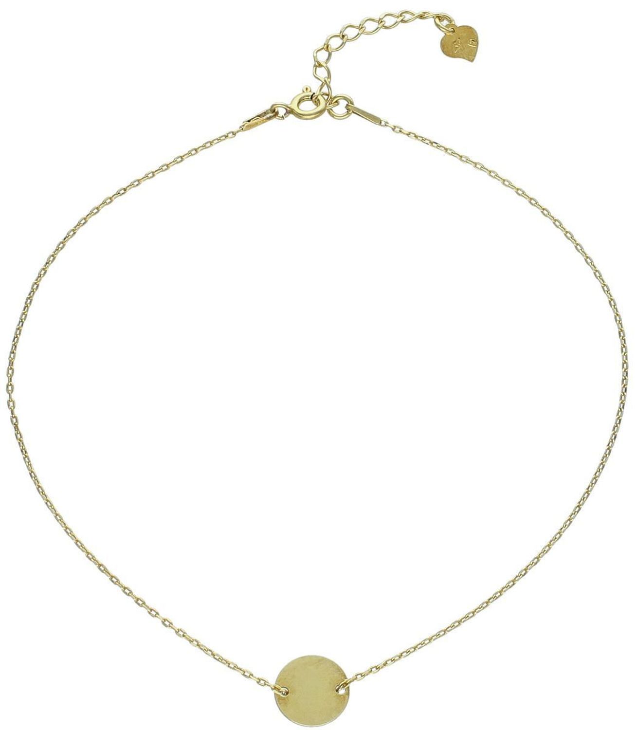 Bransoletka damska na nogę z pozłacanego srebra 925, model DIA-BRA-13322-925. Długość 26+2 cm, okrągła blaszka 1 cm, zapięcie na karabińczyk. Elegancka i modna ozdoba na lato.1.jpg