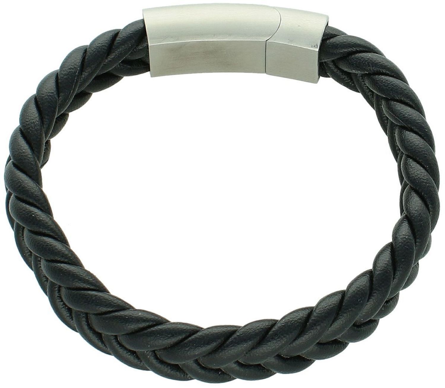 Bransoletka męska skórzana pleciona czarna ze stalowym zapięciemna magnes DIA-BRA-13323-STAL 20 cm black.jpg