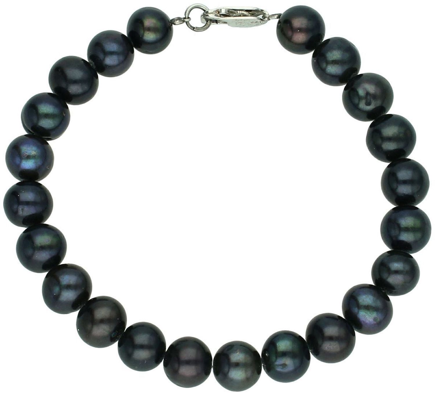 Bransoletka srebrna 925 DIA-BRA-13324-925 z granatowymi perłami o średnicy ~9 mm. Długość 19 cm, waga 18,05 g, zapięcie na karabińczyk. Klasyczna, elegancka biżuteria dla wymagających kobiet.1.jpg