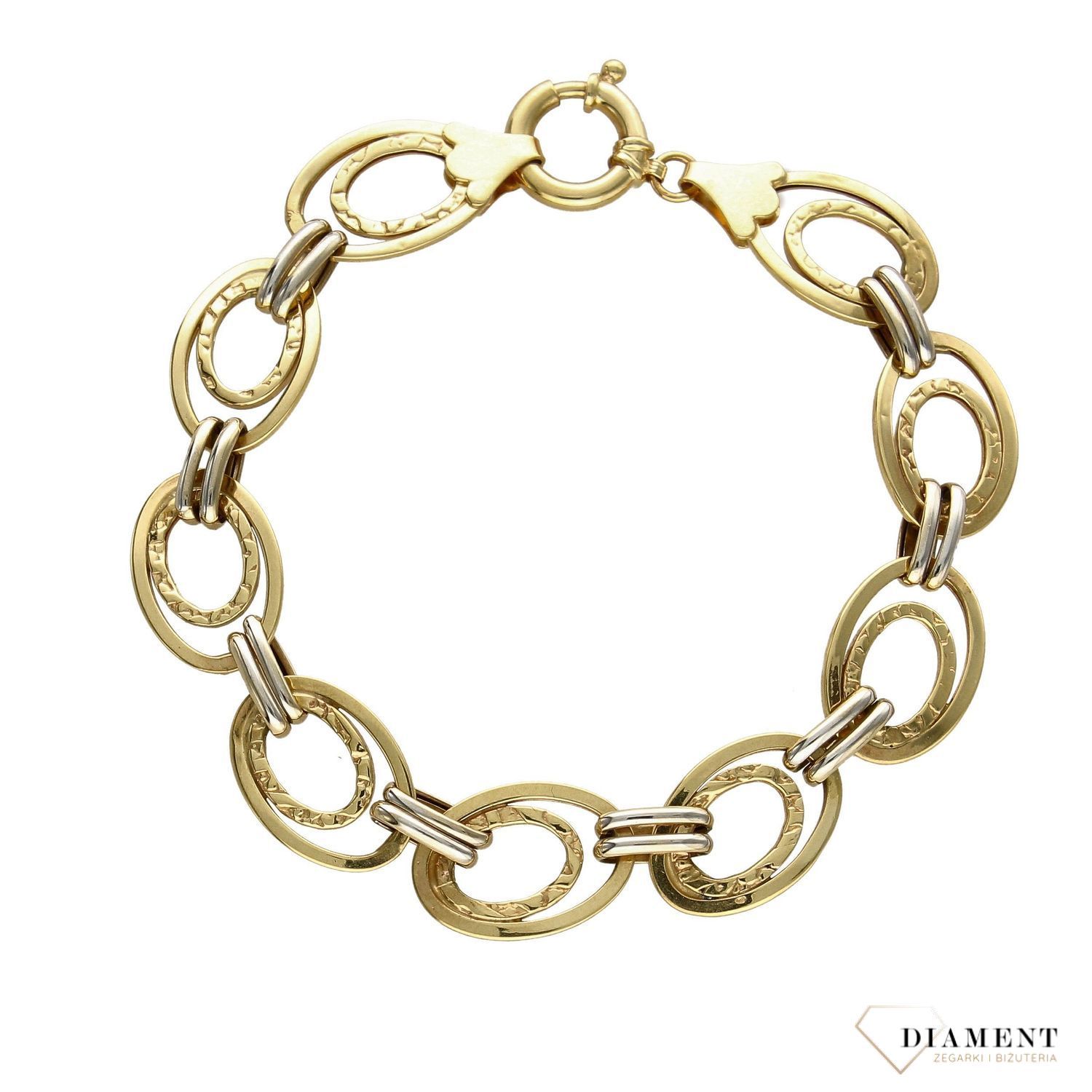 Złota bransoletka damska owalne ogniwka 585 białe i żółte złoto. Złote Bransoletki Damskie w Sklepie z Biżuterią zegarki-diament.pl✓Piękne i Eleganckie Bransoletki dla Kobiet✓  Idealny pomysł na prezent ,.jpg