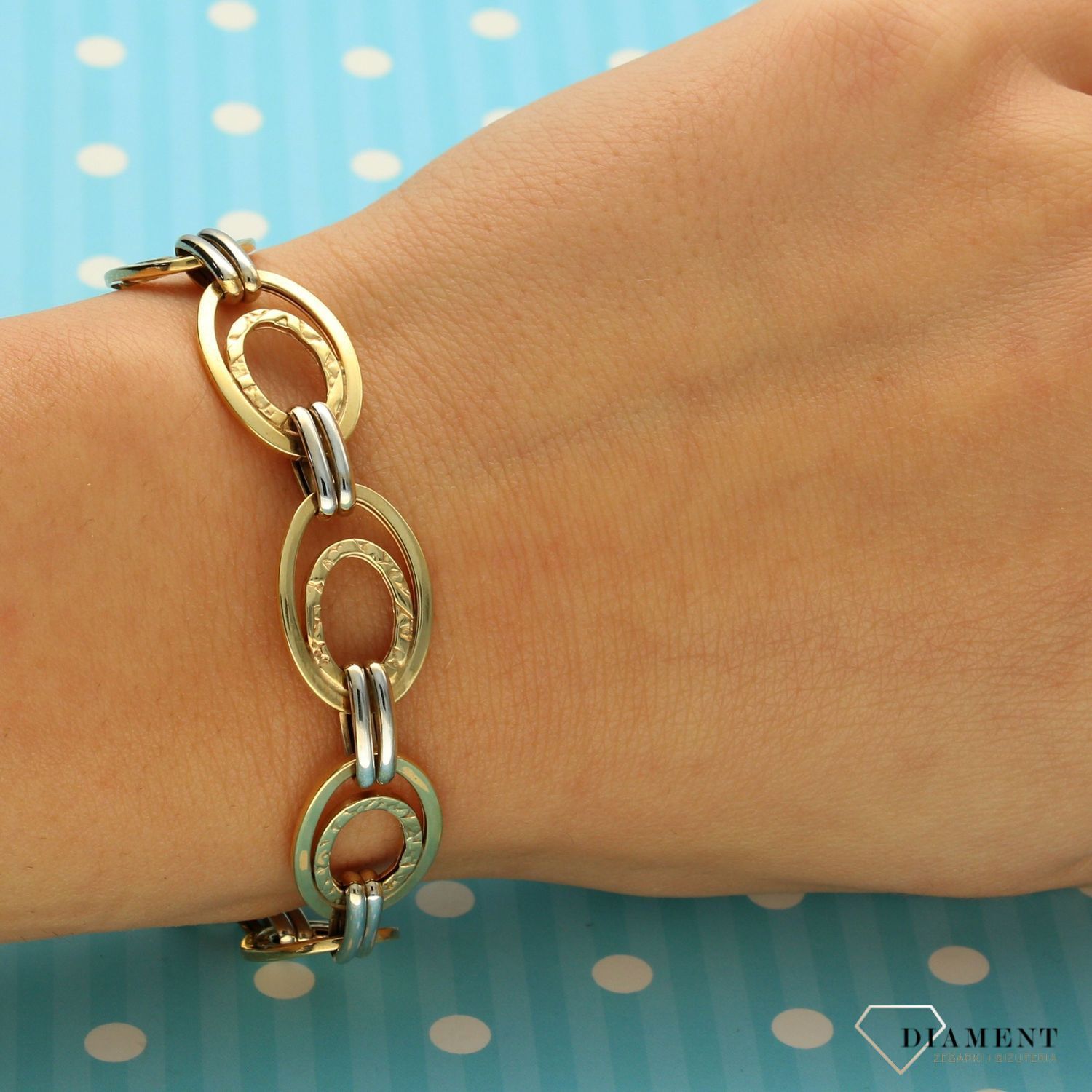 Złota bransoletka damska owalne ogniwka 585 białe i żółte złoto. Złote Bransoletki Damskie w Sklepie z Biżuterią zegarki-diament.pl✓Piękne i Eleganckie Bransoletki dla Kobiet✓  Idealny pomysł na prezent ,.jpg