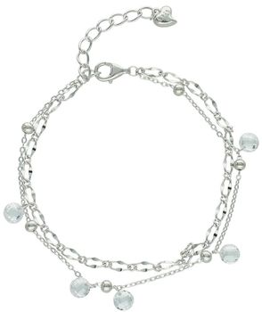 Bransoletka damska srebrna próby 925 z dwoma łańcuszkami, zawieszkami z cyrkonii i srebrnymi kuleczkami. Długość 16 + 3 cm, zapięcie na karabińczyk. Elegancja i lekkość w jednym.1.jpg