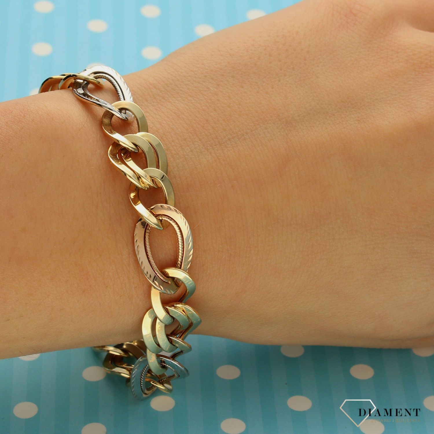 Złota bransoletka damska 585 'duże ogniwka' DIA-BRA-1340-585 białe żółte i różowe złoto✓Złote Bransoletki Damskie w Sklepie z Biżuterią zegarki-diament.pl✓.jpg