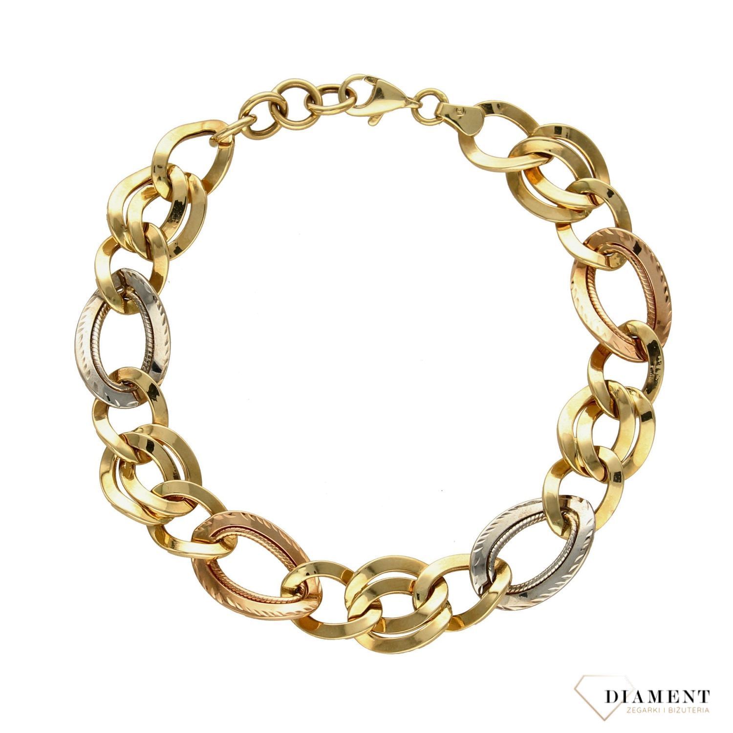 Złota bransoletka damska 585 'duże ogniwka' DIA-BRA-1340-585 białe żółte i różowe złoto✓Złote Bransoletki Damskie w Sklepie z Biżuterią zegarki-diament.pl✓.jpg