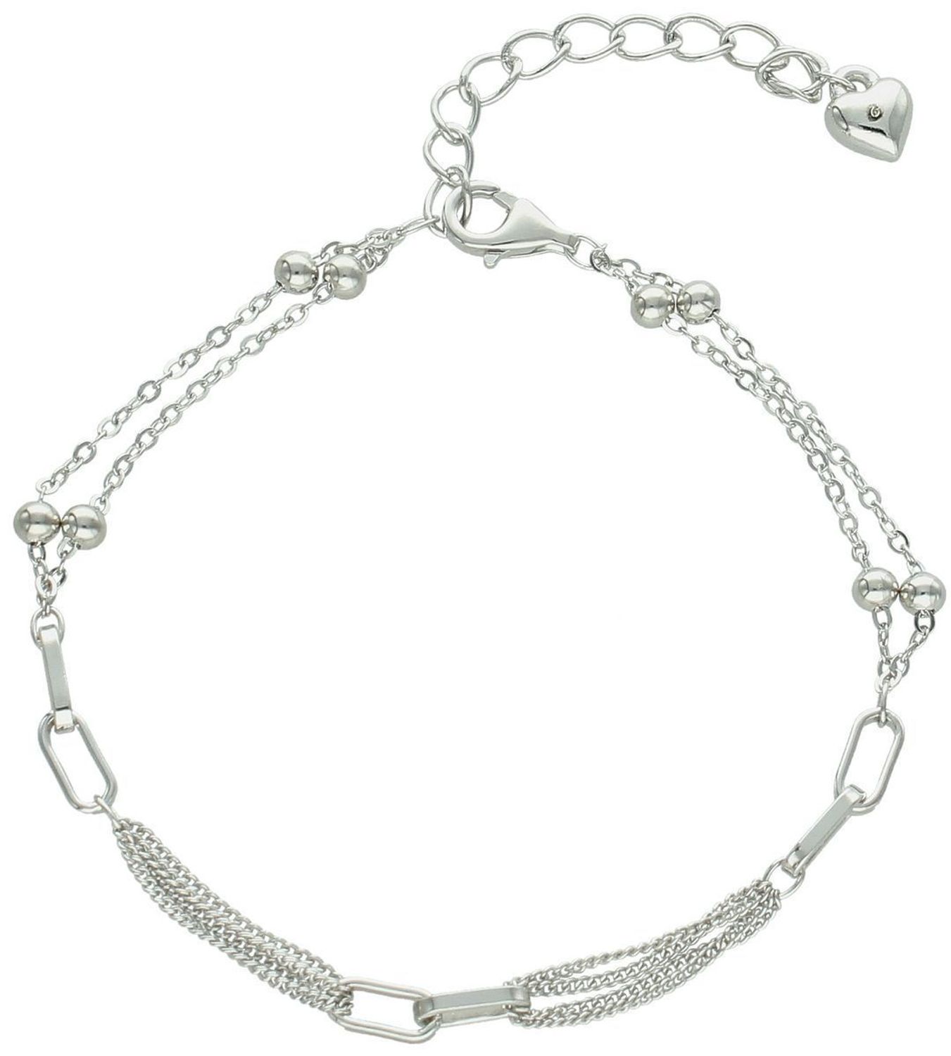 Damska bransoletka ze srebra 925 z delikatnymi łańcuszkami i ozdobnymi kuleczkami. Długość 17 + 4 cm, zapięcie na karabińczyk, waga 3,50 g. Model DIA-BRA-13351-9251.jpg