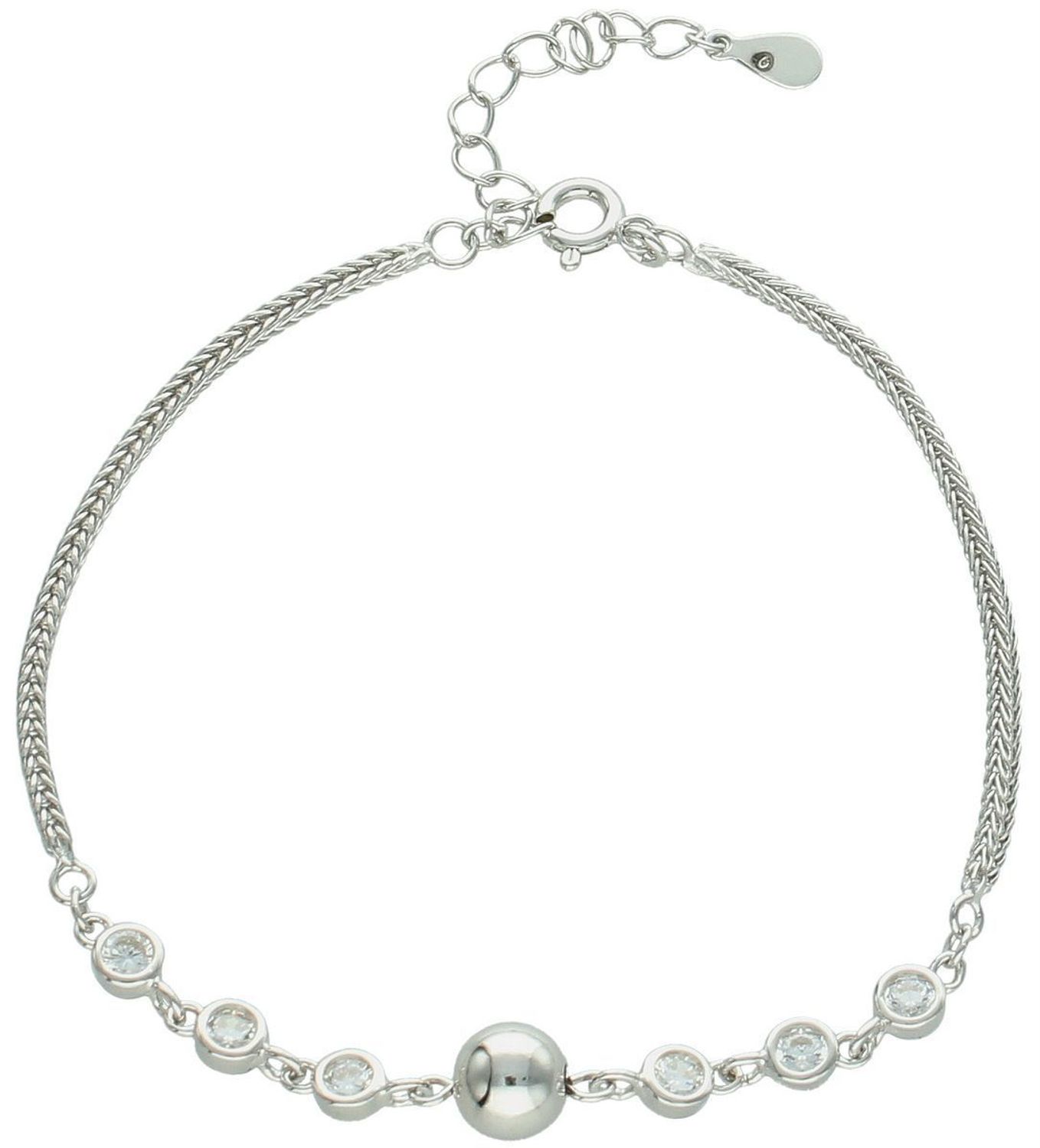 Subtelna bransoletka damska ze srebra 925 z kuleczką i cyrkoniami. Długość 16 + 3 cm, zapięcie na karabińczyk. Klasyczna elegancja i nowoczesny blask.1.jpg
