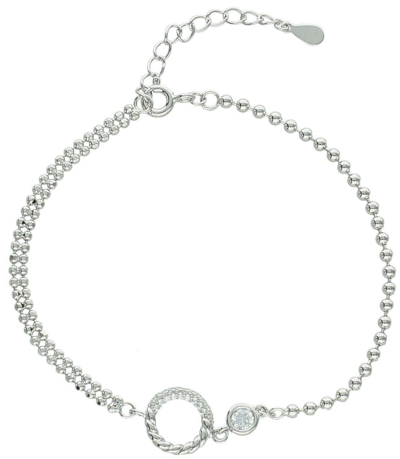 Bransoletka srebrna 925 z okrągłą zawieszką i cyrkonią. Model DIA-BRA-13353-925 – elegancka, minimalistyczna biżuteria dla kobiet. Długość 17 + 2 cm, waga 2,80 g.1.jpg