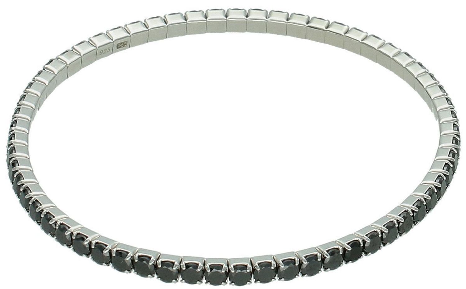 Elegancka damska bransoletka tenisowa DIA-BRA-13356-925 ze srebra próby 925, zdobiona czarnymi cyrkoniami. Na gumce, obwód 17 cm, szerokość 3 mm, waga 6,90 g.1.jpg