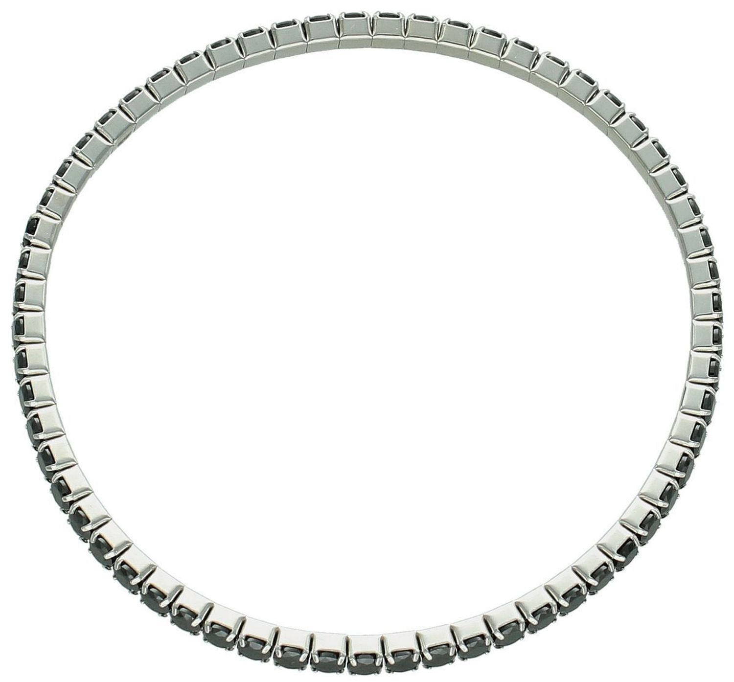 Elegancka damska bransoletka tenisowa DIA-BRA-13356-925 ze srebra próby 925, zdobiona czarnymi cyrkoniami. Na gumce, obwód 17 cm, szerokość 3 mm, waga 6,90 g.1.jpg