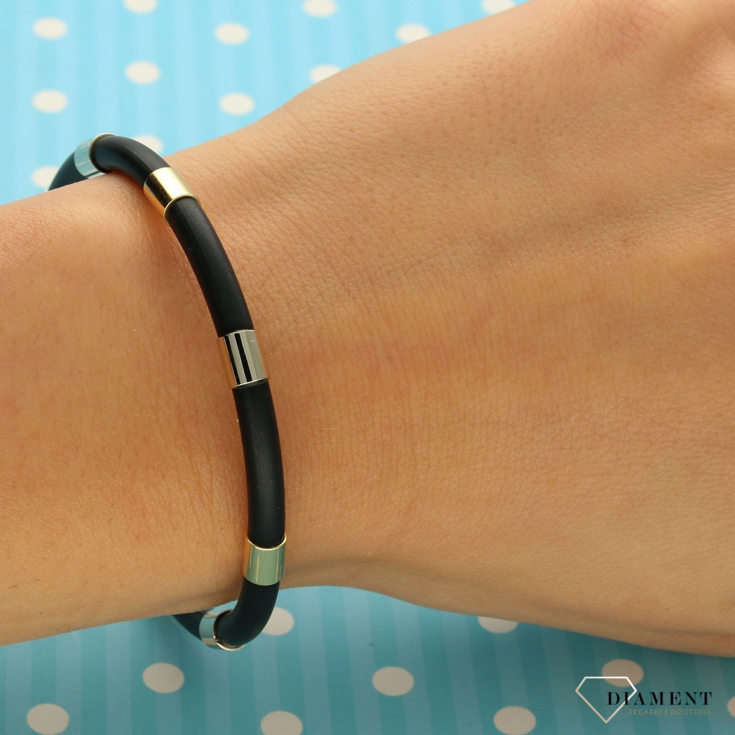Złota bransoletka męska blaszki 585 kauczuk DIA-BRA-1336-585. Złote Bransoletki męskie w Sklepie z Biżuterią zegarki-diament.pl to idealny pomysł na prezent dla wyjątkowych mężczyzn. (2).jpg