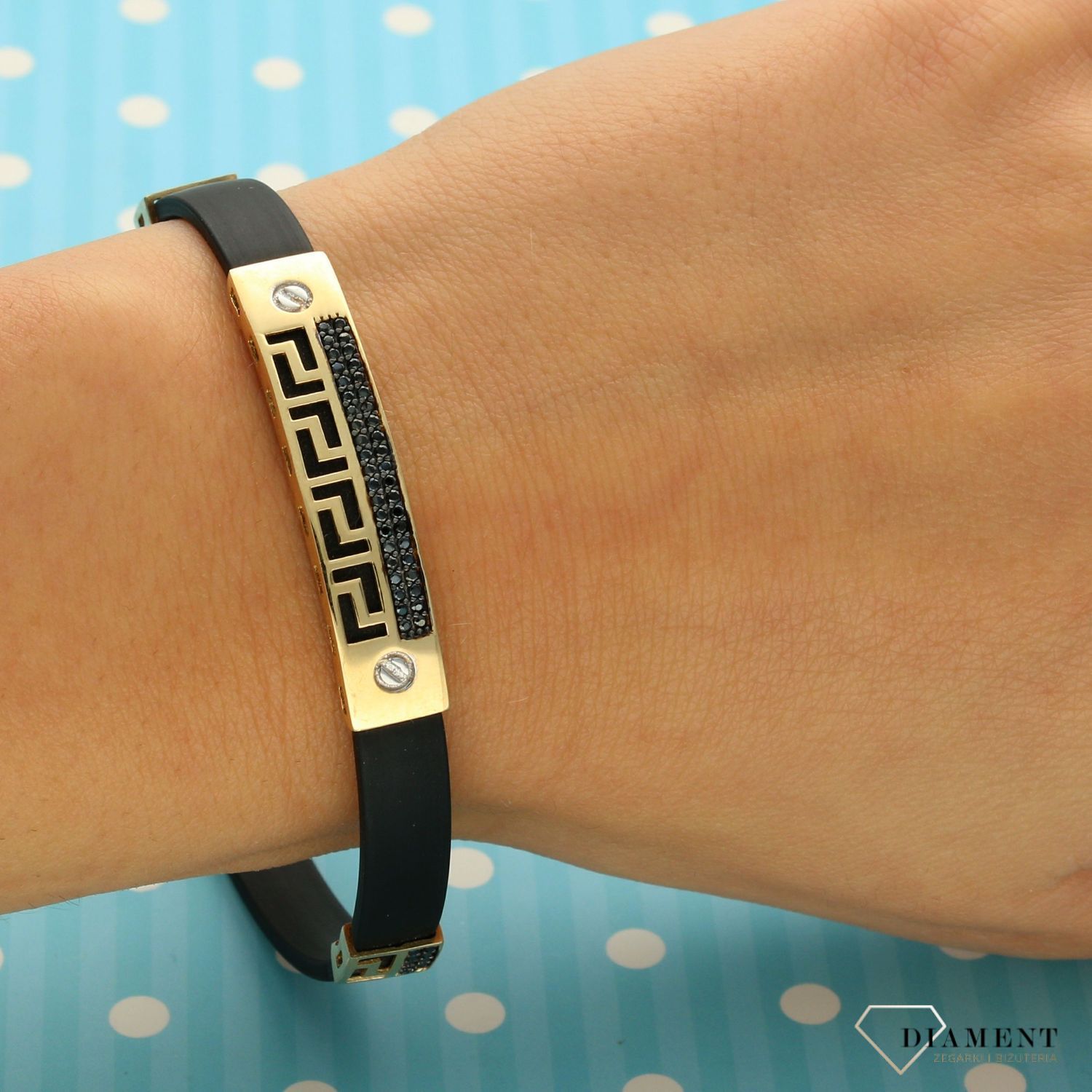 Złota bransoletka męska droga grecka 585 kauczuk DIA-BRA-1337-585. Złote Bransoletki męskie w Sklepie z Biżuterią zegarki-diament.pl to idealny pomysł na prezent dla wyjątkowych mężczyzn. ,.jpg