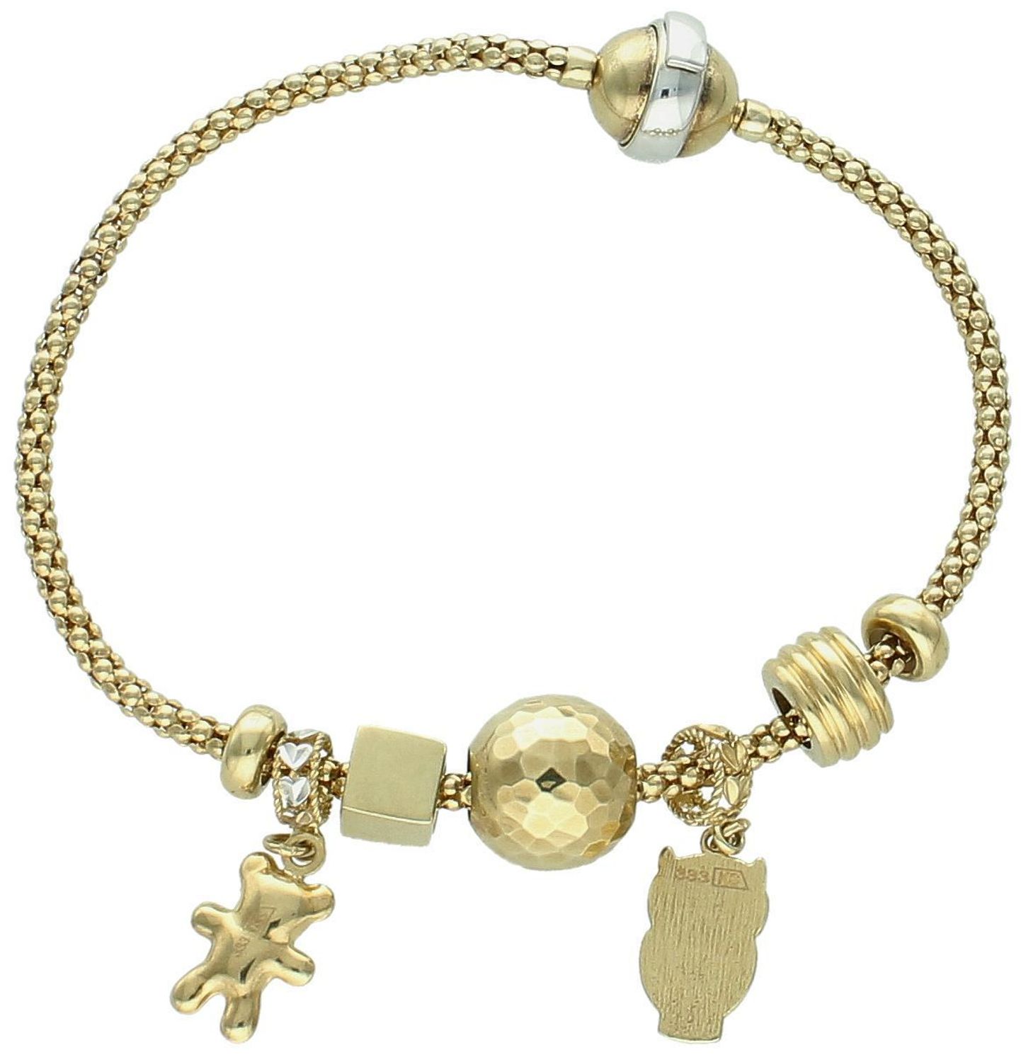 Złota bransoletka damska 333 Modułowa z zawieszkami. Wykonana z wysokiej jakości złota, bransoletka posiada kilka uroczych zawieszek, które nadają jej indywidualny charakter..jpg