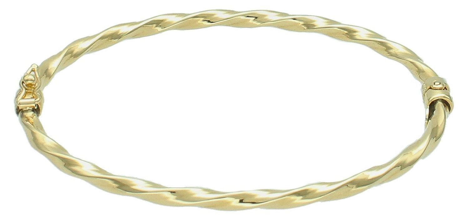 Bransoletka złota sztywna skręcona pr 585, DIA-BRA-1345-585 Złota bransoletka wykonana z 14 karatowego żółtego złota. Bransoletka to idealny pomysł na prezent. Złota bransoletka sztywna z modnym wzorem1.jpg