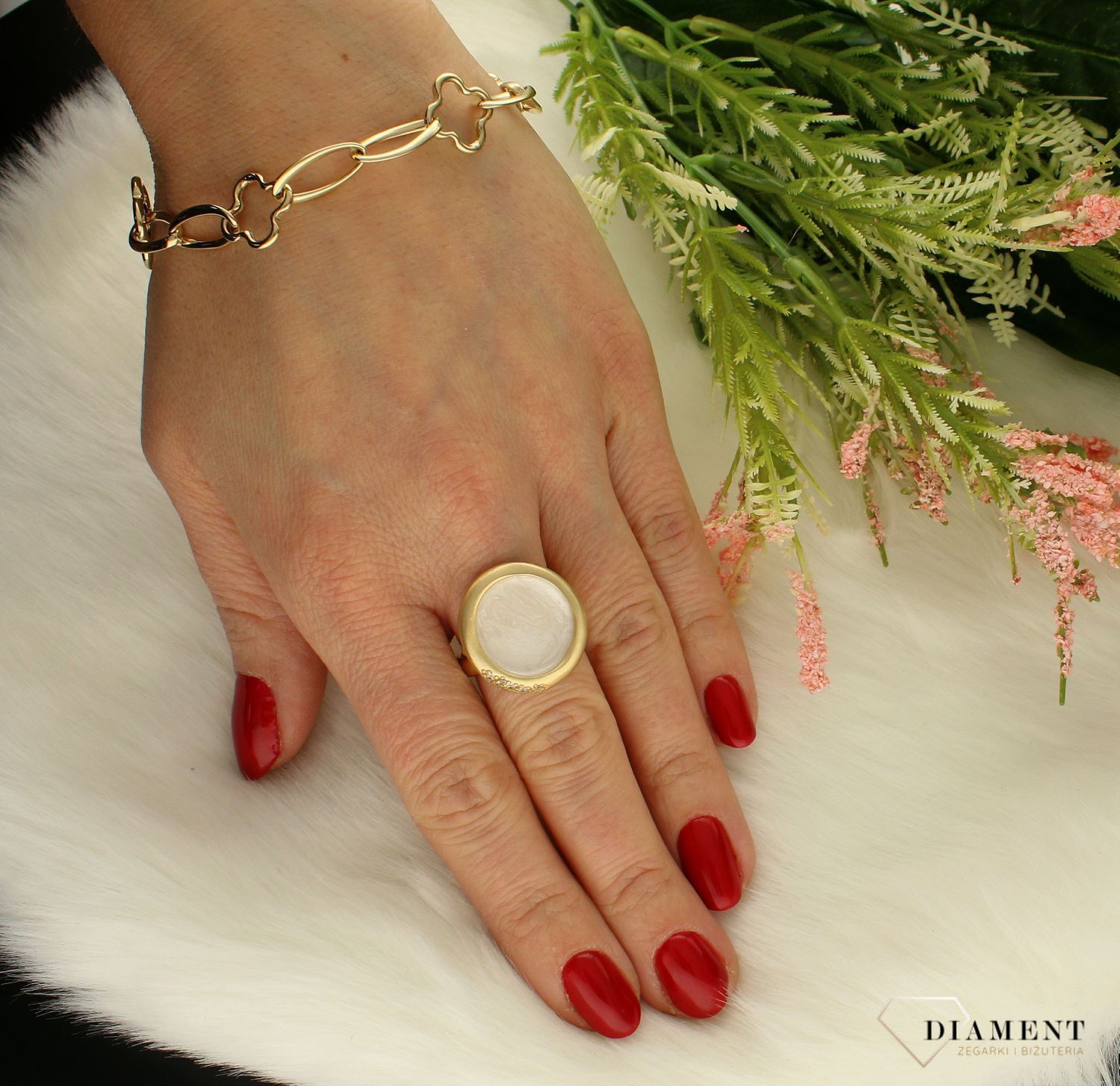 Złota bransoletka damska 585 łączone ogniwa koniczynka DIA-BRA-135 (1).jpg