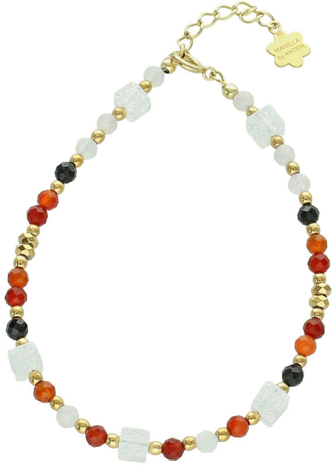 Delikatna bransoletka damska ze srebra 925 z kamieniami kwarc różowy, kryształ górski i agat. Długość 16+3 cm, zapięcie na karabińczyk, waga 8 g.1.jpg