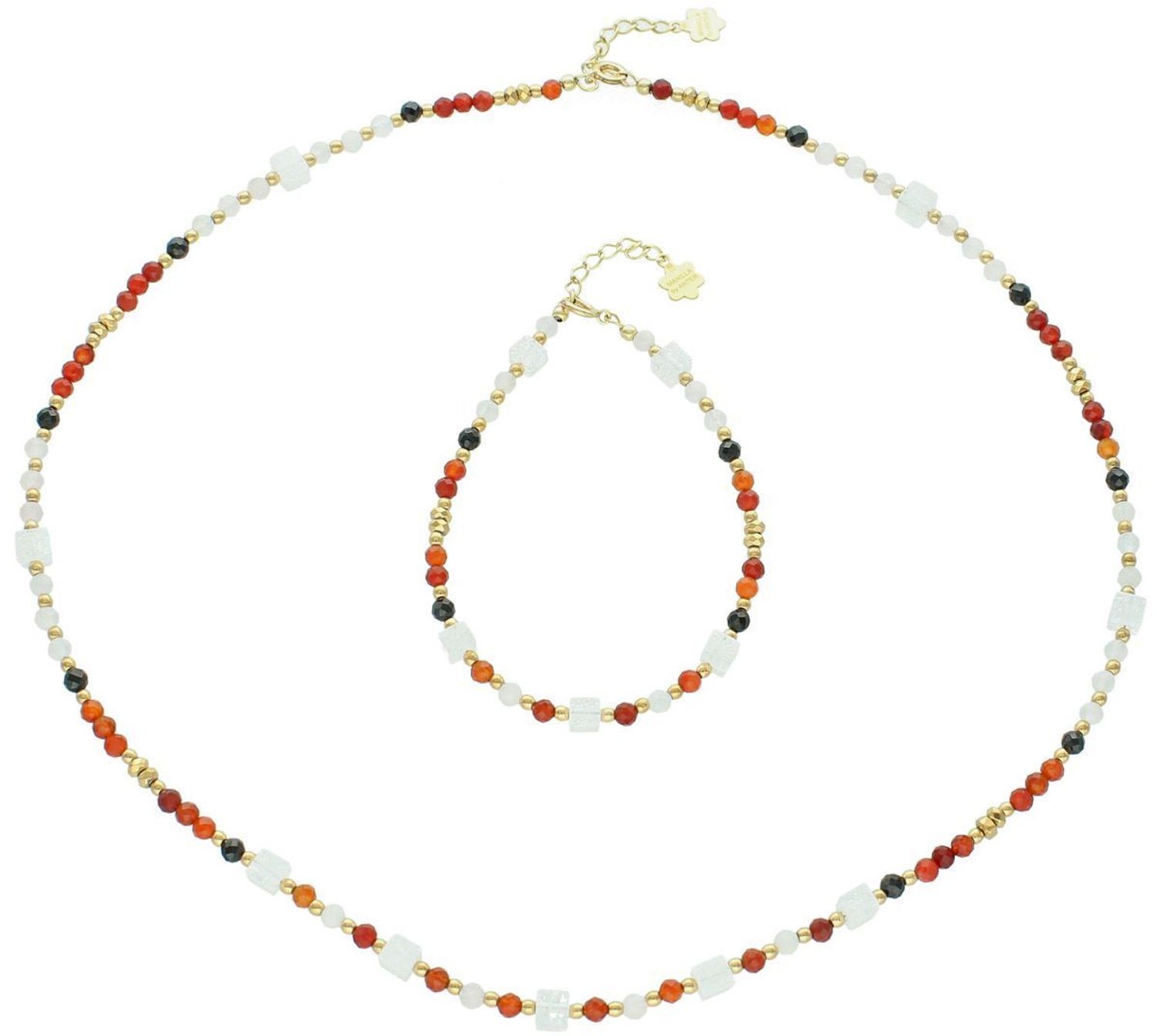 Delikatna bransoletka damska ze srebra 925 z kamieniami kwarc różowy, kryształ górski i agat. Długość 16+3 cm, zapięcie na karabińczyk, waga 8 g.1.jpg