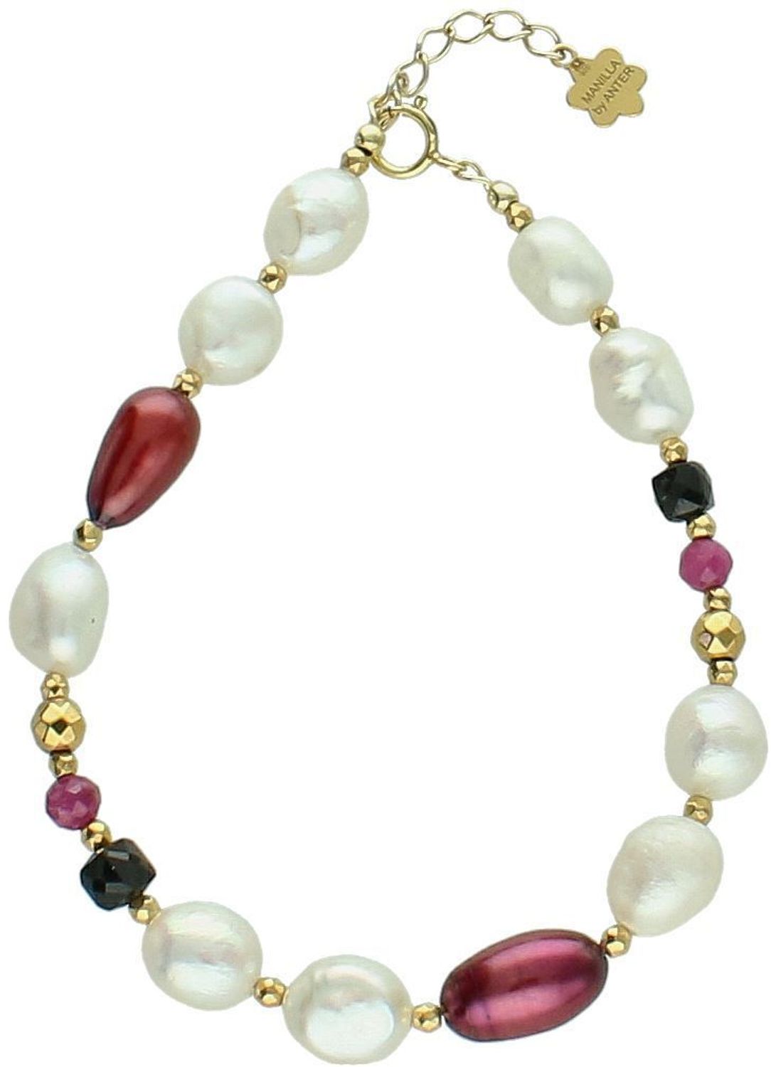 Bransoletka damska srebrna pozłacana z perłą, rubinem i turmalinem – naturalne kamienie  DIA-BRA-13512-925.jpg