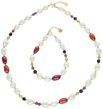 Bransoletka damska srebrna pozłacana z perłą, rubinem i turmalinem – naturalne kamienie  DIA-BRA-13512-925,,.jpg