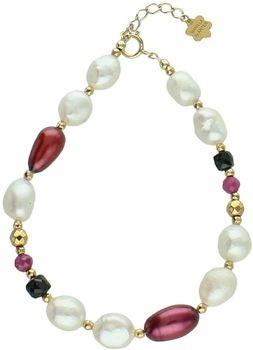 Bransoletka damska srebrna pozłacana z perłą, rubinem i turmalinem – naturalne kamienie  DIA-BRA-13512-925.jpg