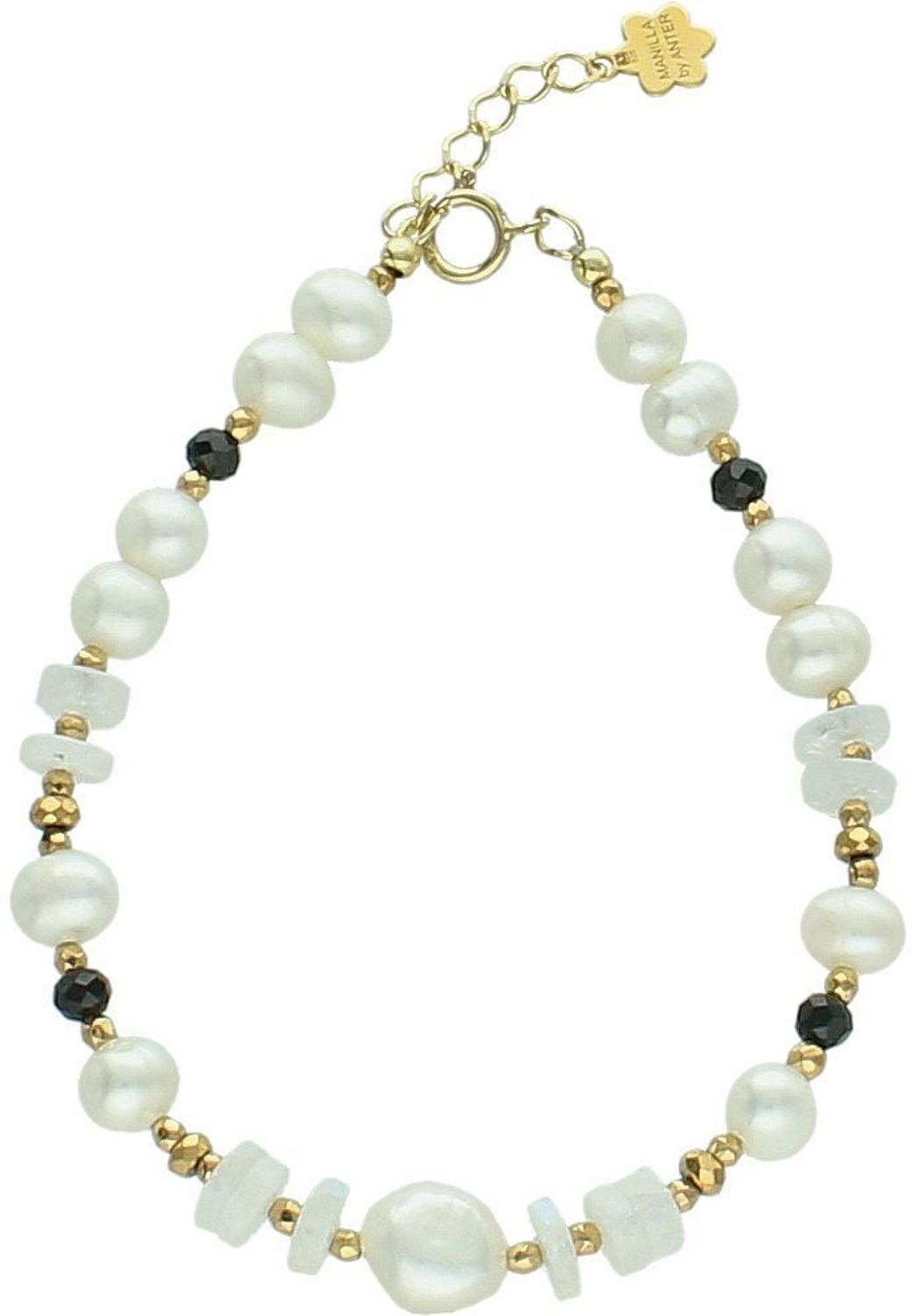 Bransoletka damska srebrna z perłą, kamieniem księżycowym i turmalinem  Kamienie naturalne  DIA-BRA-13517-925  Srebro 925  17 + 2 cm.jpg