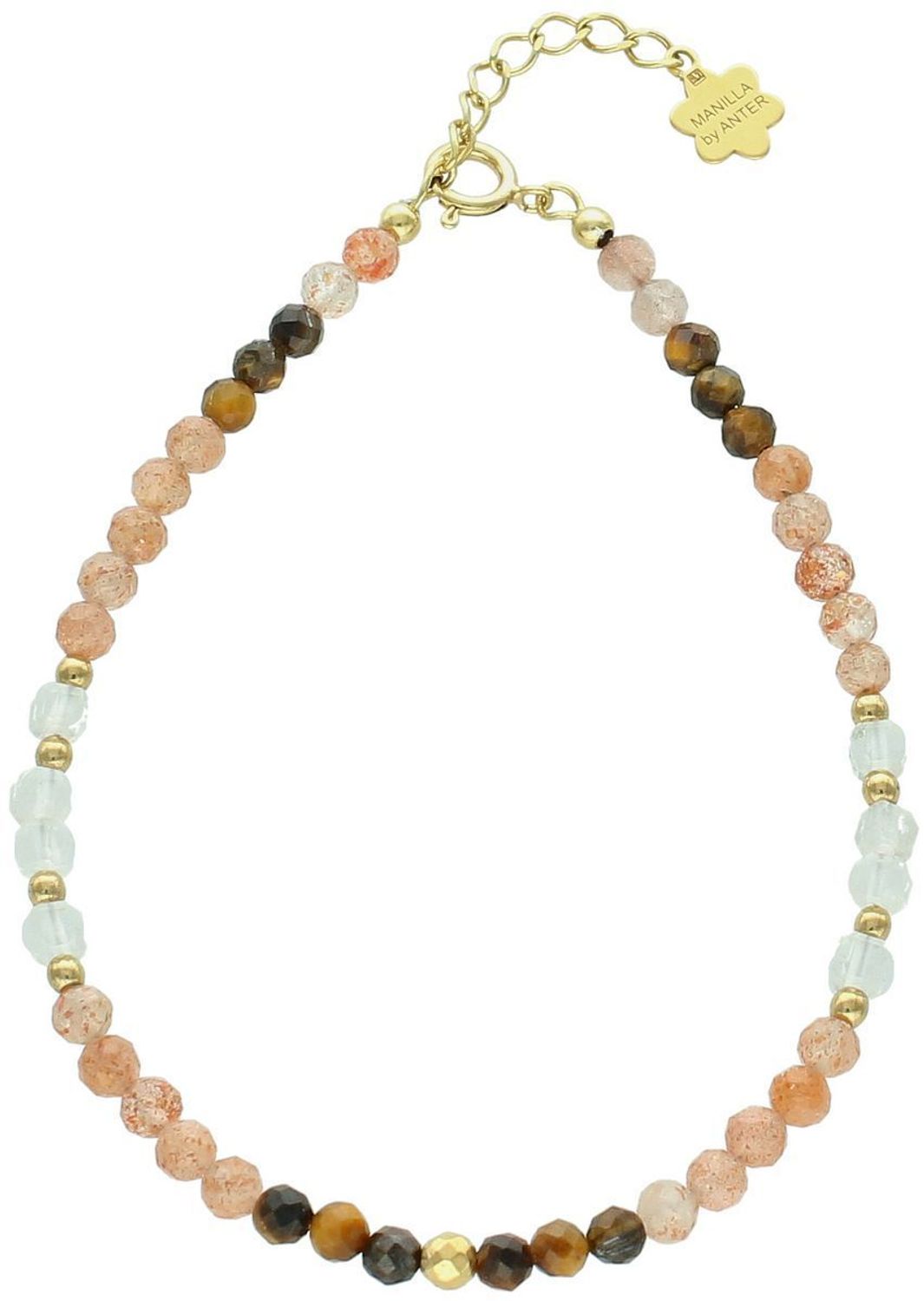 Bransoletka damska ze srebra próby 925 z kamieniami naturalnymi kamień słoneczny i tygrysie oko. Długość 17+2 cm, waga 2,50 g, zapięcie na karabińczyk. 1.jpg