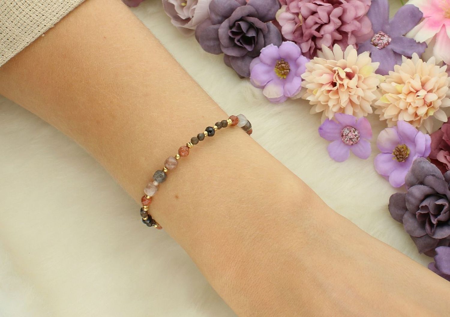 Bransoletka damska srebrna pozłacana z kamieniem słonecznym, opalem i piaskiem pustyni  Kamienie naturalne  DIA-BRA-13525-925  925.jpg