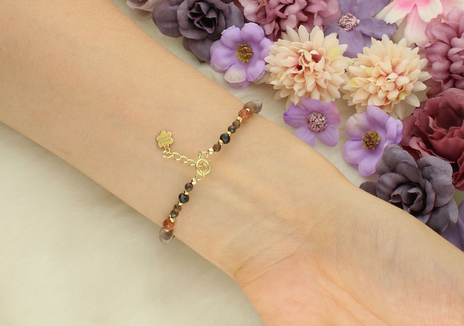 Bransoletka damska srebrna pozłacana z kamieniem słonecznym, opalem i piaskiem pustyni  Kamienie naturalne  DIA-BRA-13525-925  925.jpg