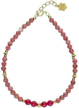 Pozłacana bransoletka srebrna 925 z naturalnym rubinem, rodonitem i kryształami Swarovski. Subtelna i kobieca – długość 17 + 2 cm. Idealna na prezent.1.jpg
